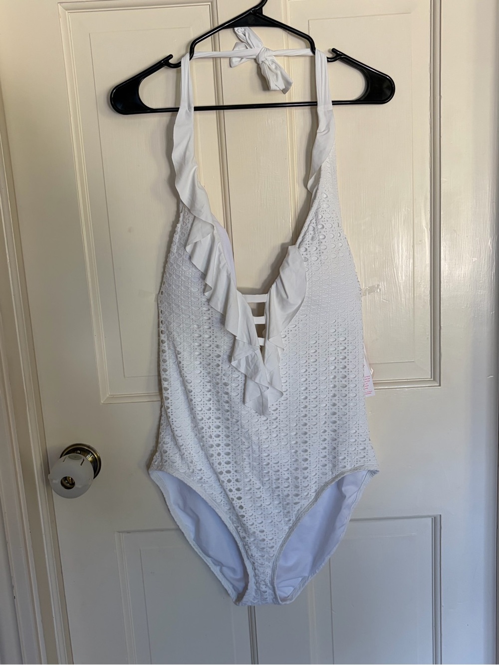 Women’s Lilly Pulitzer White Ruffle Halter One-Piece Swimsuit